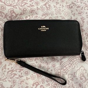 Coach Gold and Black Long Zip Around Wallet